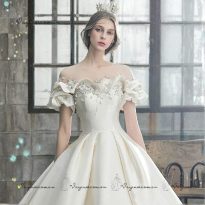 Váy cưới trễ vai bằng vải satin 4 VC29