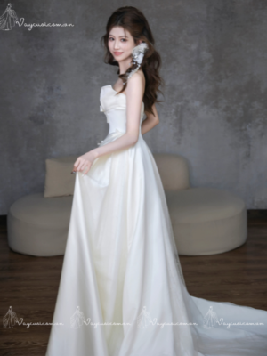 VC71 Váy Đính Hôn, Váy Cưới Satin Trắng Tối Giản Kiểu Pháp 5
