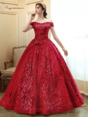 VC77 Váy Cưới Công Chúa Màu Vàng Đồng Lấp Lánh 6