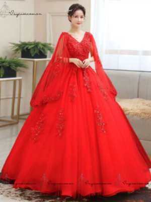 VC77 Váy Cưới Công Chúa Màu Vàng Đồng Lấp Lánh 8