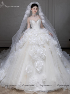 VC79 Váy Cưới Công Chúa Không Dây Đơn Giản, Nhẹ & Cao Cấp Cho Cô Dâu Nhỏ Nhắn 5 (2)