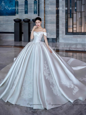 VC80 Váy Cưới Công Chúa Satin Không Dây Kiểu Mới 4