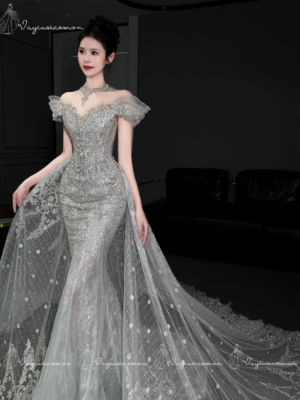 VC82 Váy Cưới Đuôi Cá Trễ Vai Lấp Lánh Kiểu Pháp 2