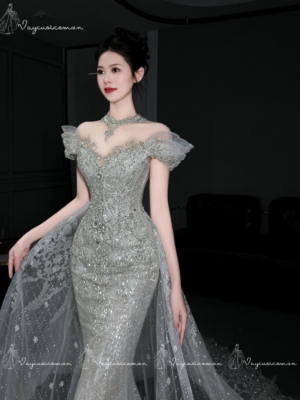 VC82 Váy Cưới Đuôi Cá Trễ Vai Lấp Lánh Kiểu Pháp 4