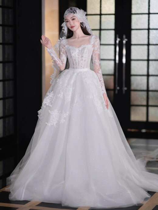 3 Váy Cưới Tay Dài Phối Ren Cổ Điển 