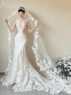 VC102 Váy Cưới Đuôi Cá Ren Pháp 1