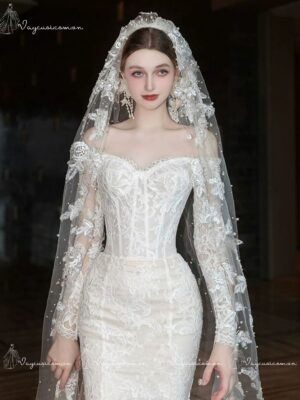 VC106 Váy Cưới Đuôi Cá Trễ Vai Dài Tay 2