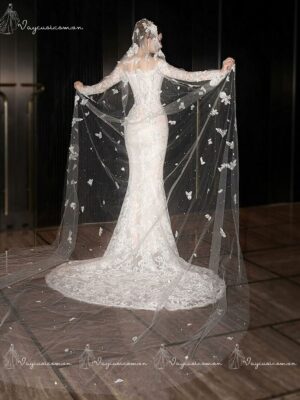 VC106 Váy Cưới Đuôi Cá Trễ Vai Dài Tay 5