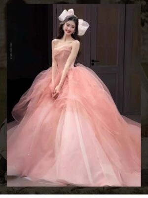 VC122,DDT9 Váy Dạ Hội Công Chúa Hở Vai Màu Hồng 6