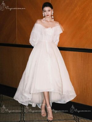 VC128 Váy Cưới Trễ Vai Retro Pháp Nhẹ Nhàng 5