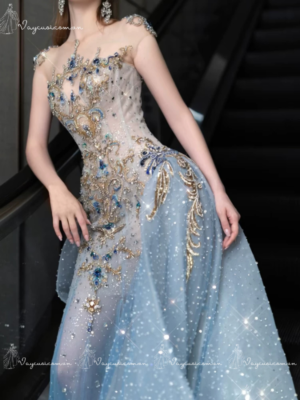 VC143 Đầm Dạ Hội Đuôi Cá Cúp Ngực Xanh Gradient Bầu Trời Sao  2