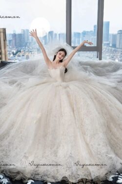 VC26 Váy cưới siêu bồng xoè ren cao cấp