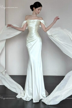 VC44 Váy cưới satin nhẹ trễ vai 1