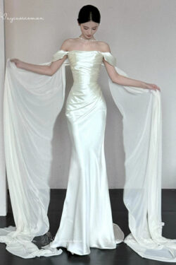 VC44 Váy cưới satin nhẹ trễ vai 2