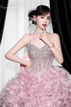 VC50 ,DDT1 Váy Dự Tiệc_Đính Hôn Công Chúa Bồng Bềnh Màu Hồng Pastel 1
