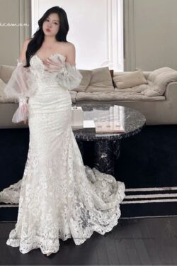 Váy Cưới Đuôi Cá Quyến Rũ – Thiết Kế Trễ Vai Ren Cao Cấp - VC5