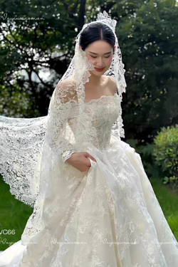 VC66 Váy Cưới Ren Trễ Vai Lãng Mạn Kiểu Pháp 1