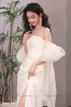 Váy Trễ Vai Dáng Suông Thanh Lịch – Tinh Khôi & Nữ Tính - VC8