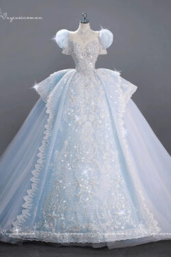 Váy cưới tay bồng màu xanh VC42-1