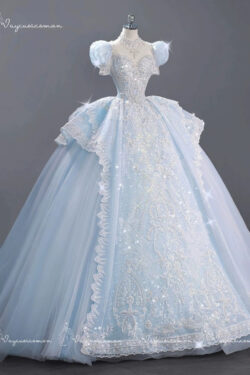 Váy cưới tay bồng màu xanh VC42-4