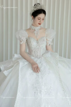 Váy cưới tay bồng màu xanh VC42-5 (2)