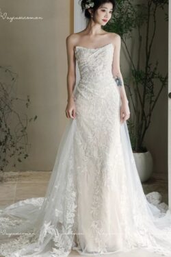 VC105 Váy Cưới Ren Pháp Không Dây 6