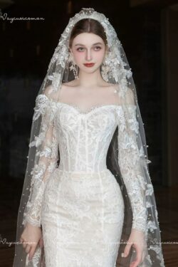 VC106 Váy Cưới Đuôi Cá Trễ Vai Dài Tay 2