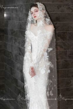 VC106 Váy Cưới Đuôi Cá Trễ Vai Dài Tay 3