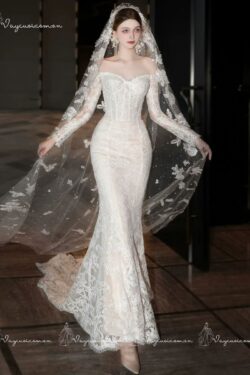 VC106 Váy Cưới Đuôi Cá Trễ Vai Dài Tay 4