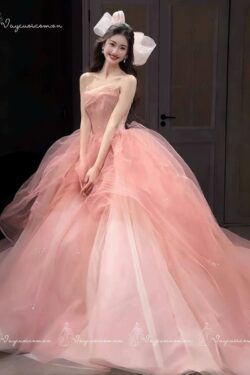 VC122,DDT9 Váy Dạ Hội Công Chúa Hở Vai Màu Hồng 2