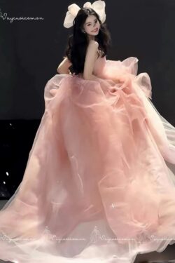 VC122,DDT9 Váy Dạ Hội Công Chúa Hở Vai Màu Hồng 5