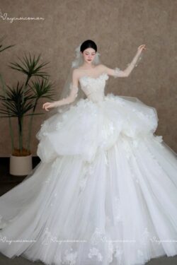VC86 Váy Cưới Công Chúa Trắng Trễ Vai Kiểu Pháp 4
