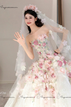 VC56 Váy Cưới Công Chúa Sequin Bạc Hologram Lấp Lánh 1
