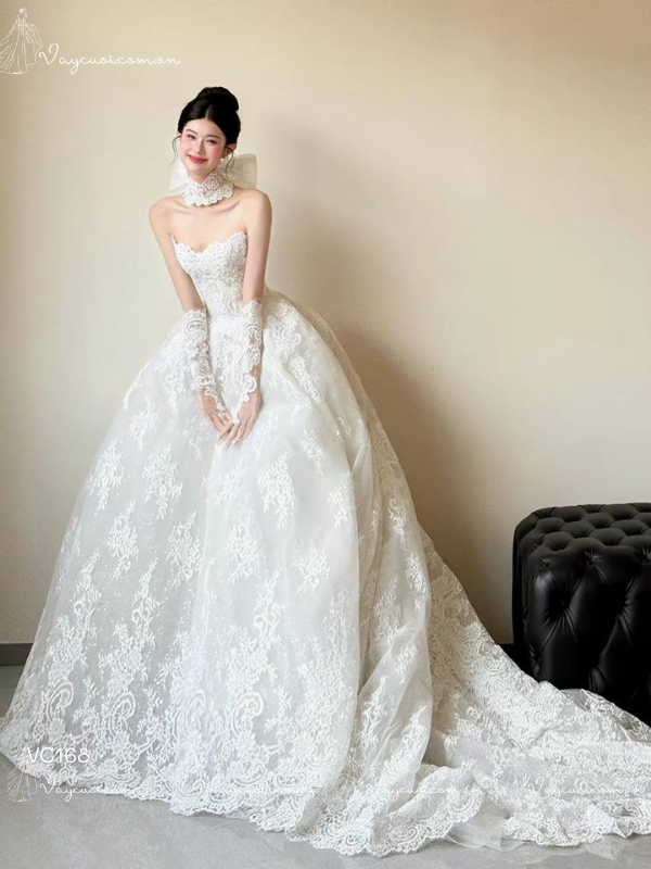 VC168 – Váy Cưới Công Chúa Cúp Ngực Phủ Ren2